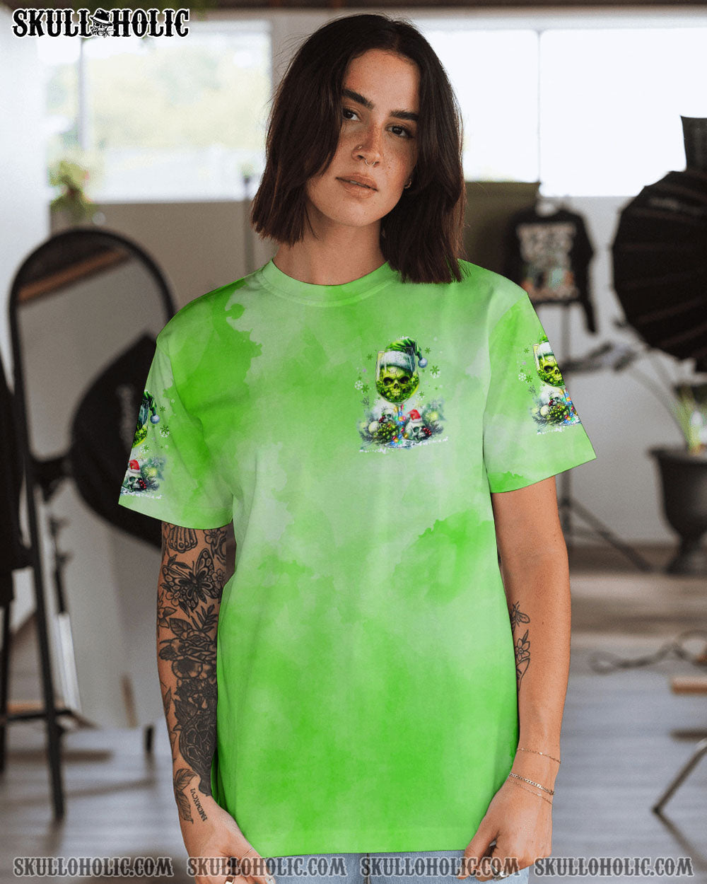 BLISSCORNERS DRINK UP B SKULL CHRISTMAS ALL OVER PRINT
