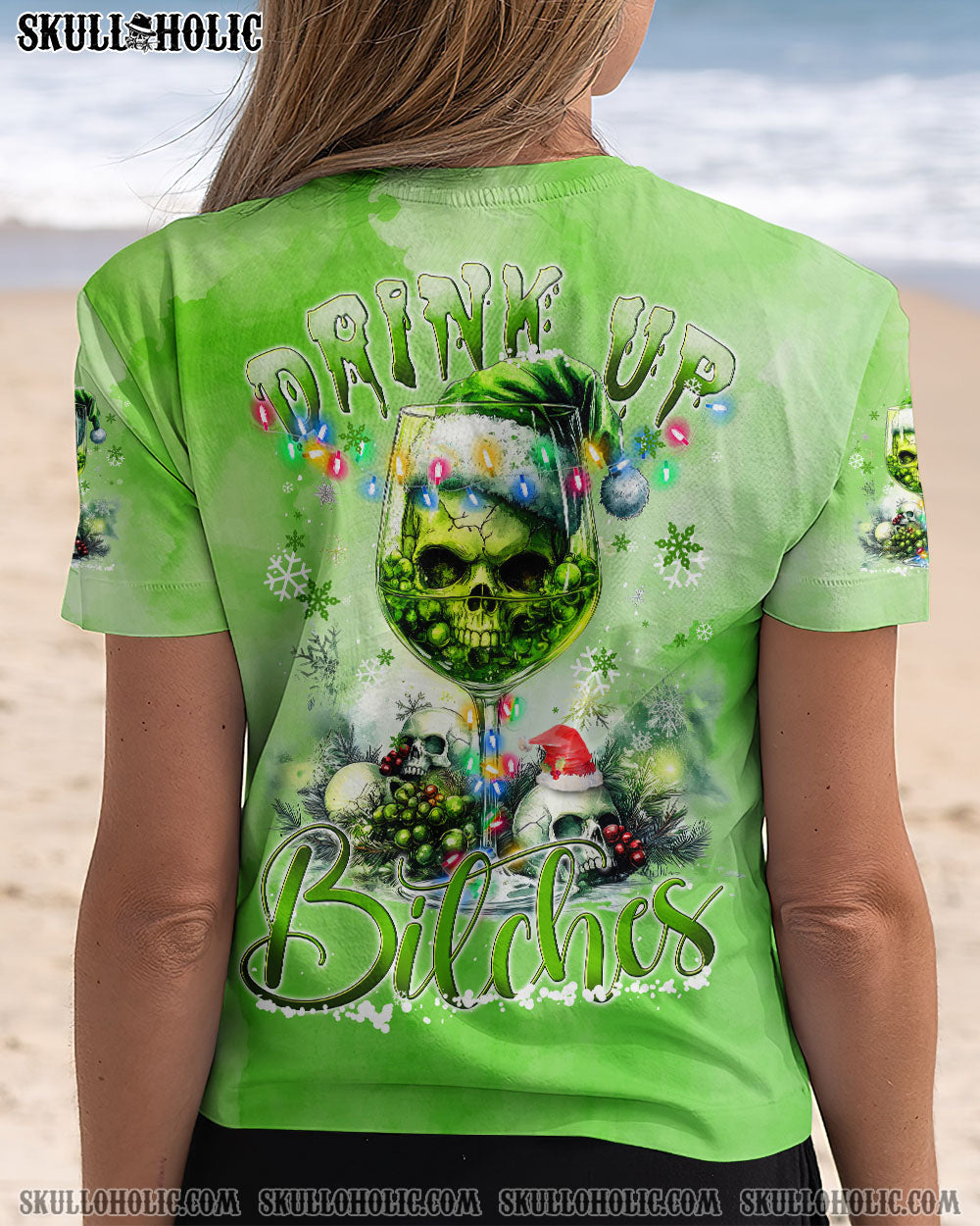 BLISSCORNERS DRINK UP B SKULL CHRISTMAS ALL OVER PRINT
