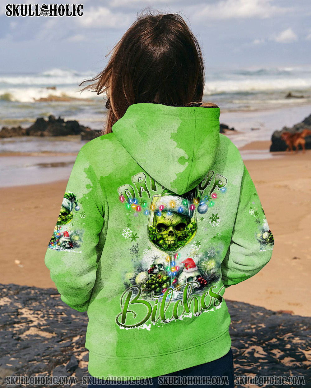 BLISSCORNERS DRINK UP B SKULL CHRISTMAS ALL OVER PRINT