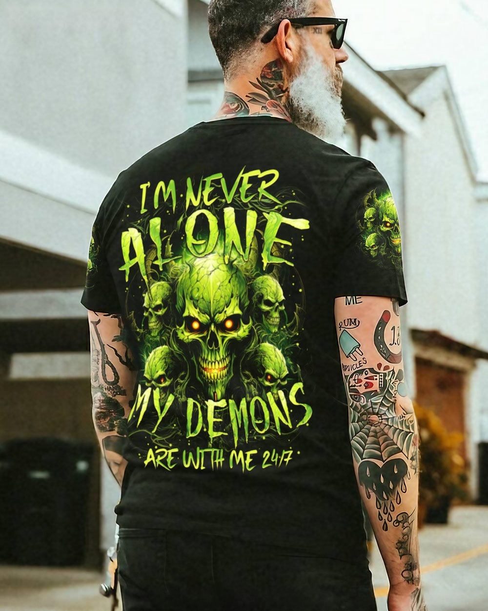 BLISSCORNERS I'M NEVER ALONE SKULL DEMON ALL OVER PRINT