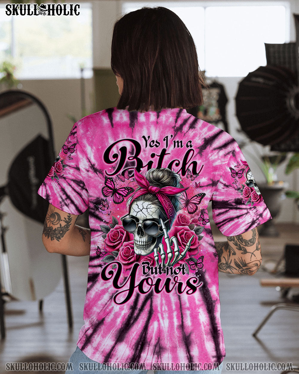 BLISSCORNERS YES I'M A B BUT NOT YOURS MESSY BUN SKULL TIE DYE ALL OVER PRINT