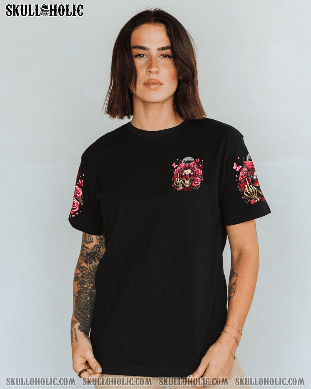 BLISSCORNERS HELLO DARKNESS MY OLD FRIEND MESSY BUN SKULL ALL OVER PRINT