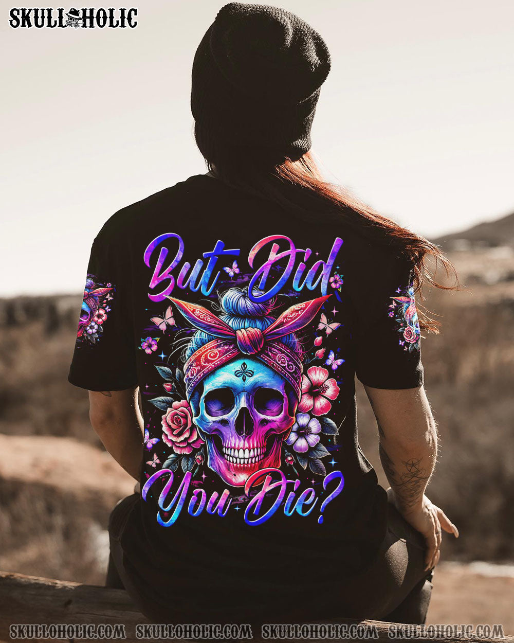 BLISSCORNERS BUT DID YOU DIE MOM LIFE SUNFLOWER MESSY BUN SKULL ALL OVER PRINT