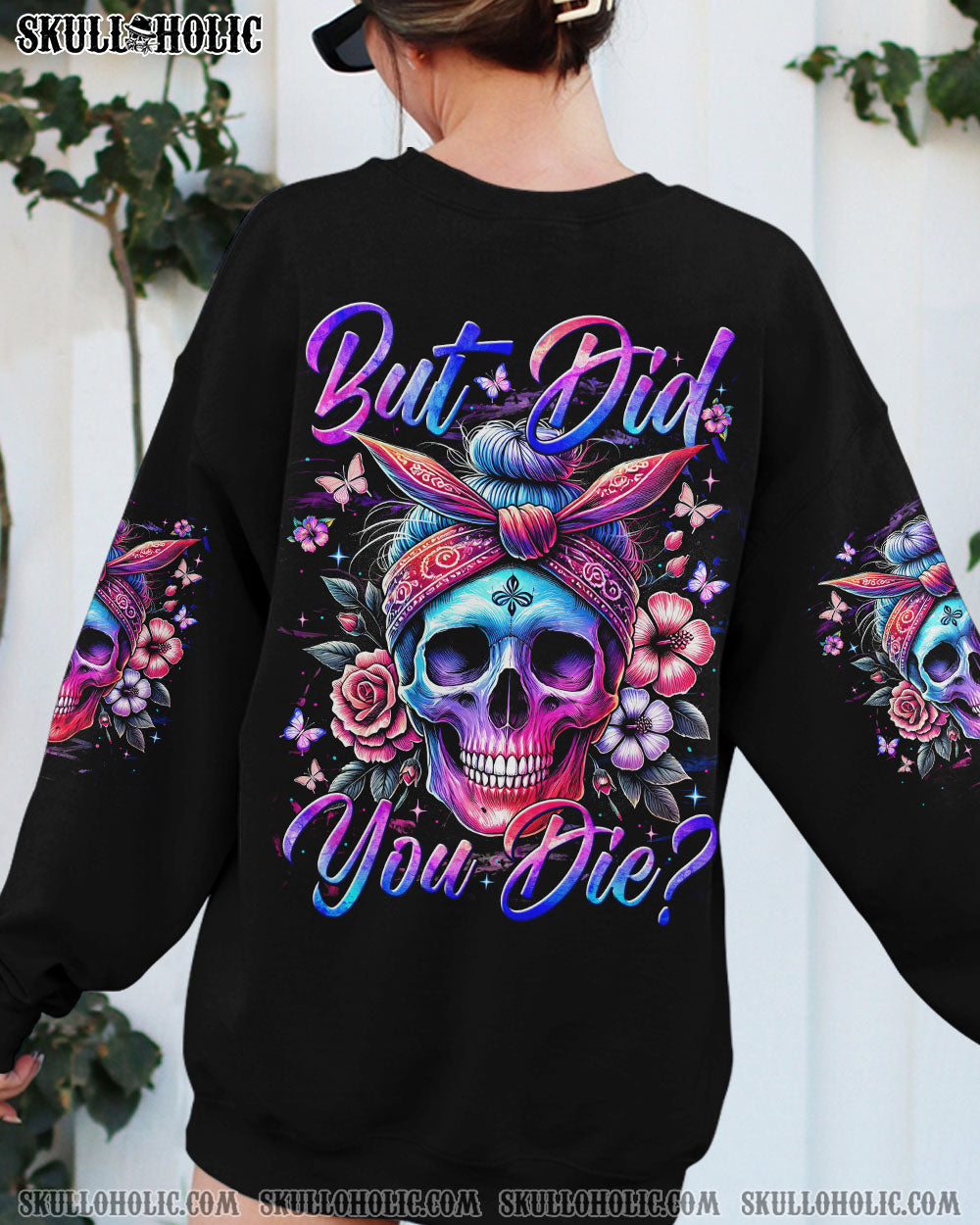 BLISSCORNERS BUT DID YOU DIE MOM LIFE SUNFLOWER MESSY BUN SKULL ALL OVER PRINT