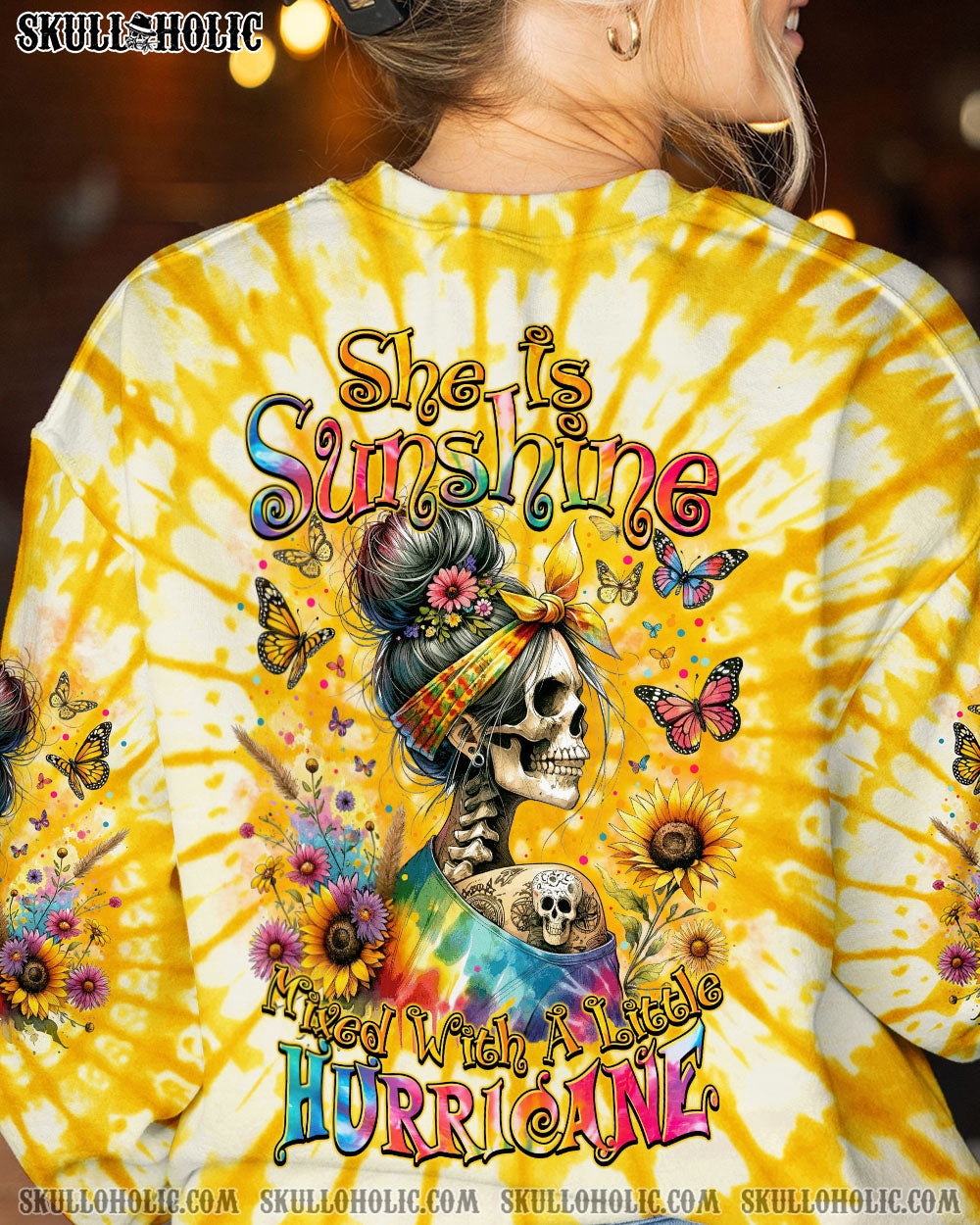 BLISSCORNERS SHE IS SUNSHINE MESSY BUN ALL OVER PRINT
