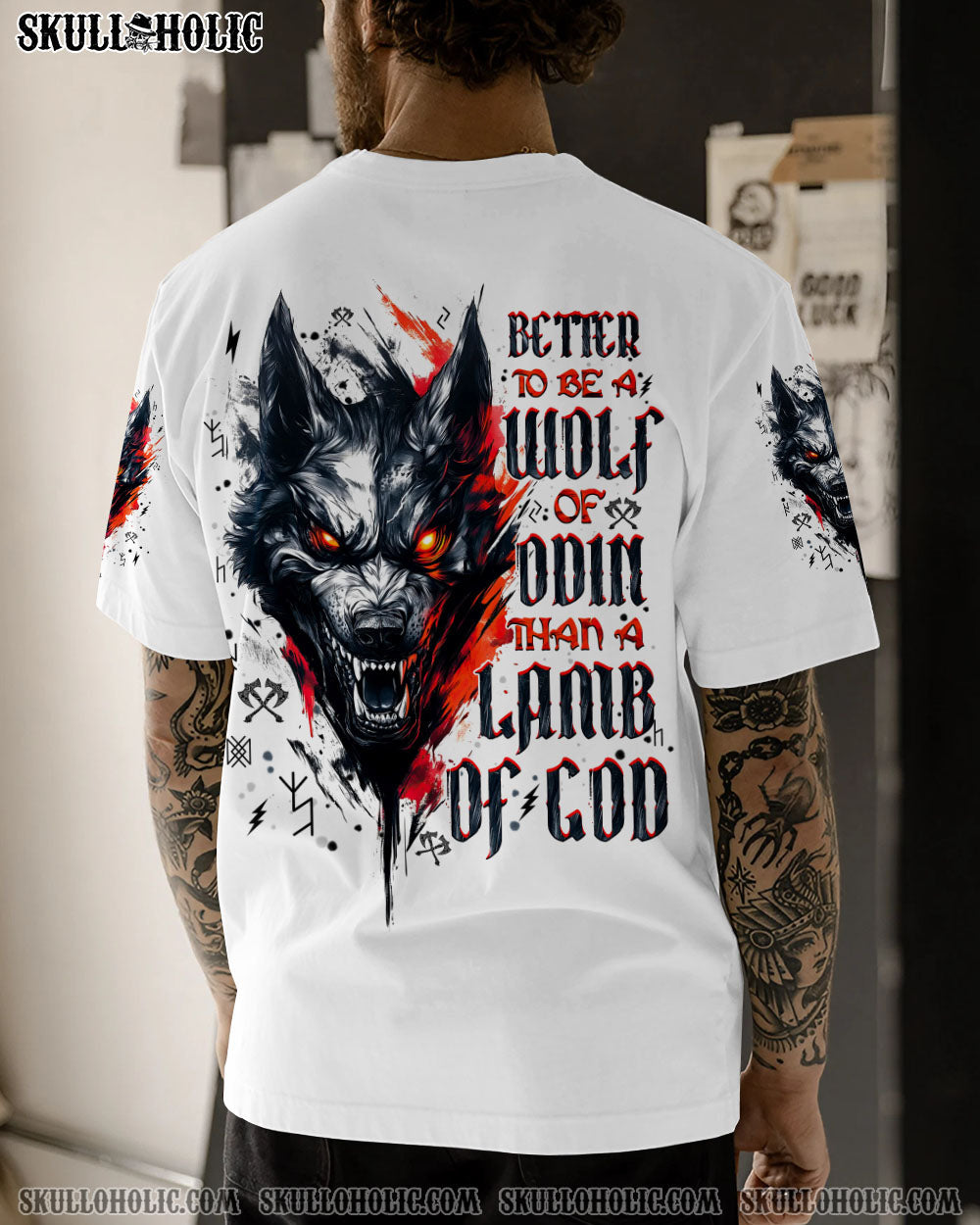 BLISSCORNERS BETTER TO BE A WOLF OF ODIN THAN A LAMB OF GOD VIKING SKULL ALL OVER PRINT