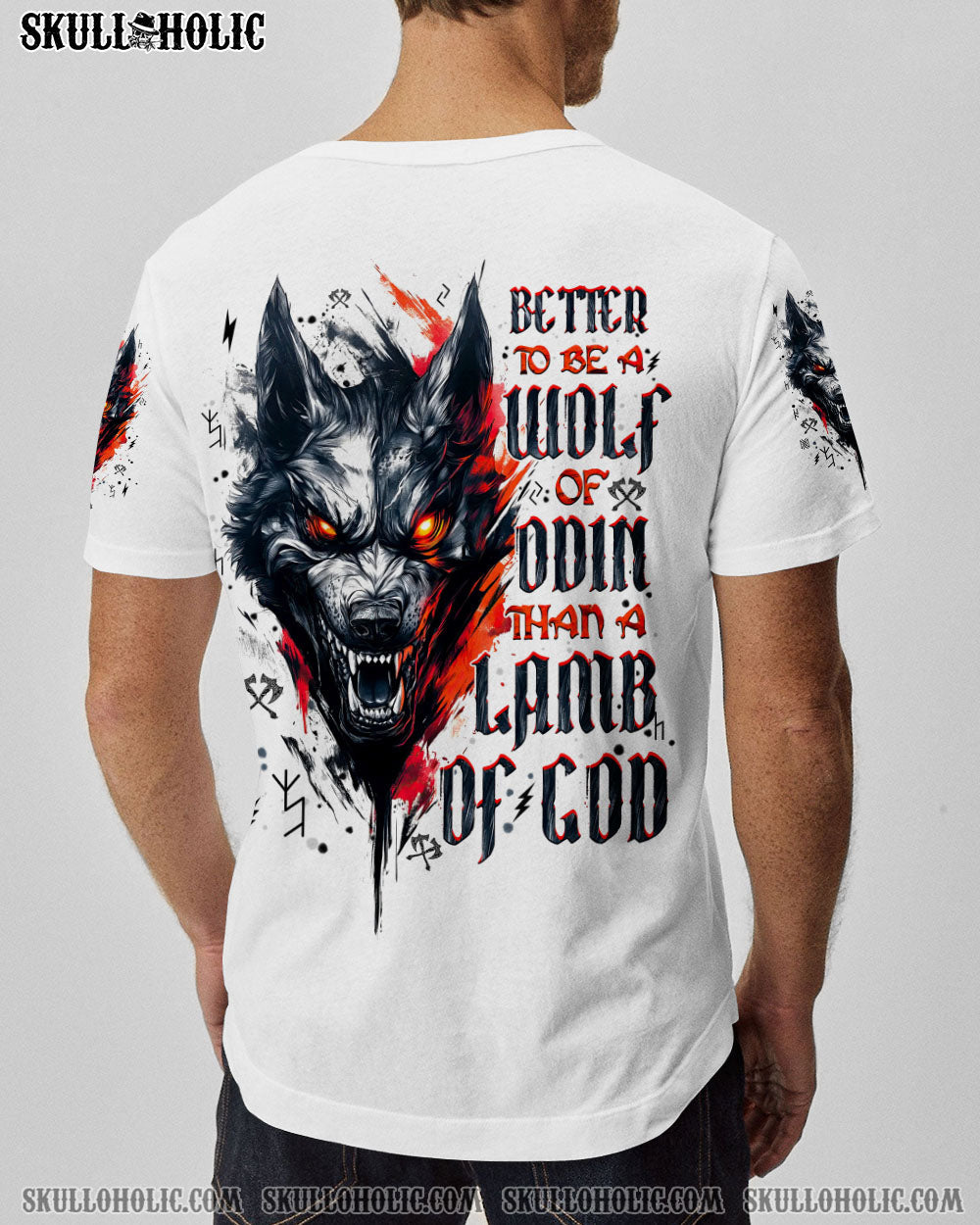 BLISSCORNERS BETTER TO BE A WOLF OF ODIN THAN A LAMB OF GOD VIKING SKULL ALL OVER PRINT
