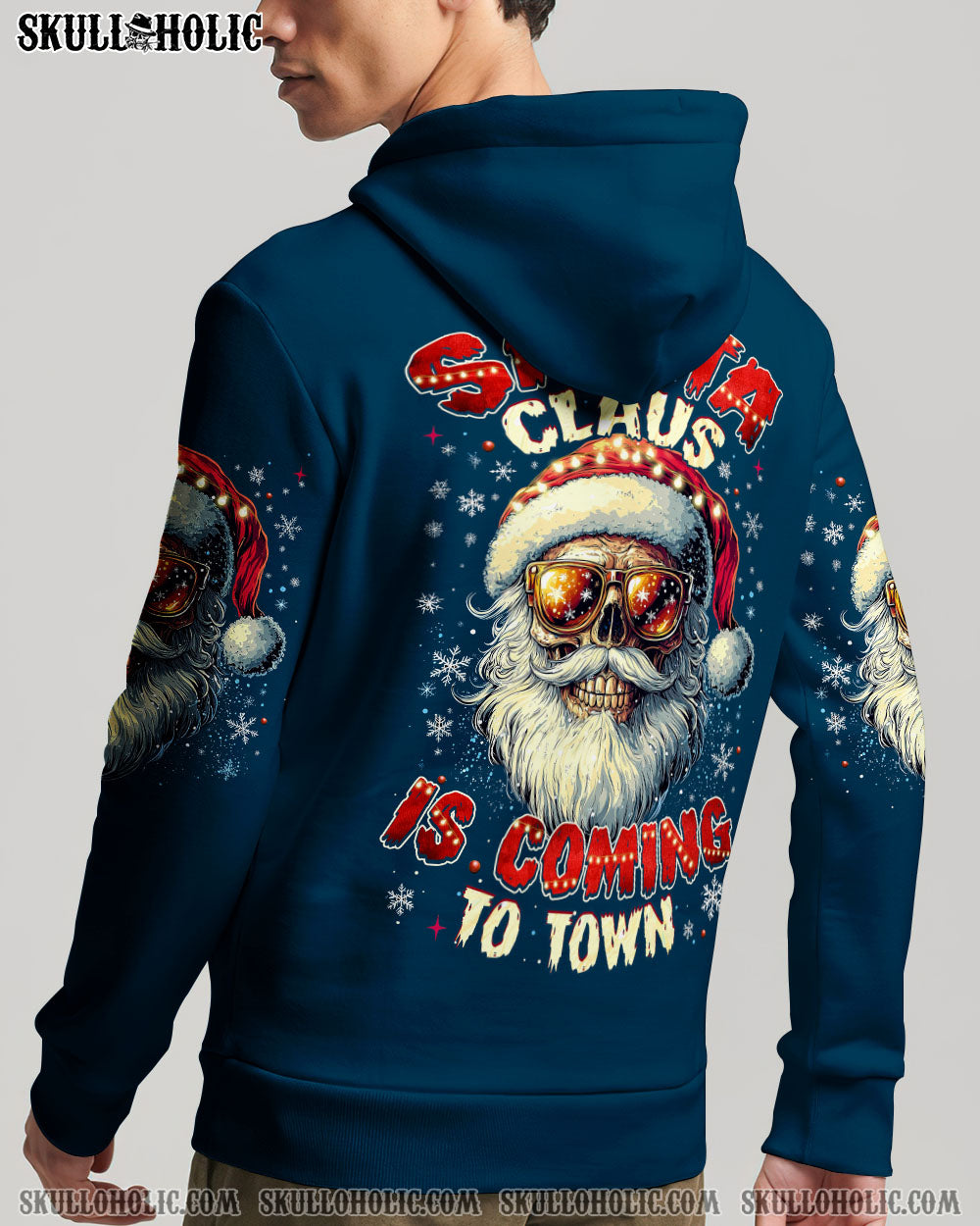 BLISSCORNERS SANTA CLAUS IS COMING SKULL CHRISTMAS ALL OVER PRINT
