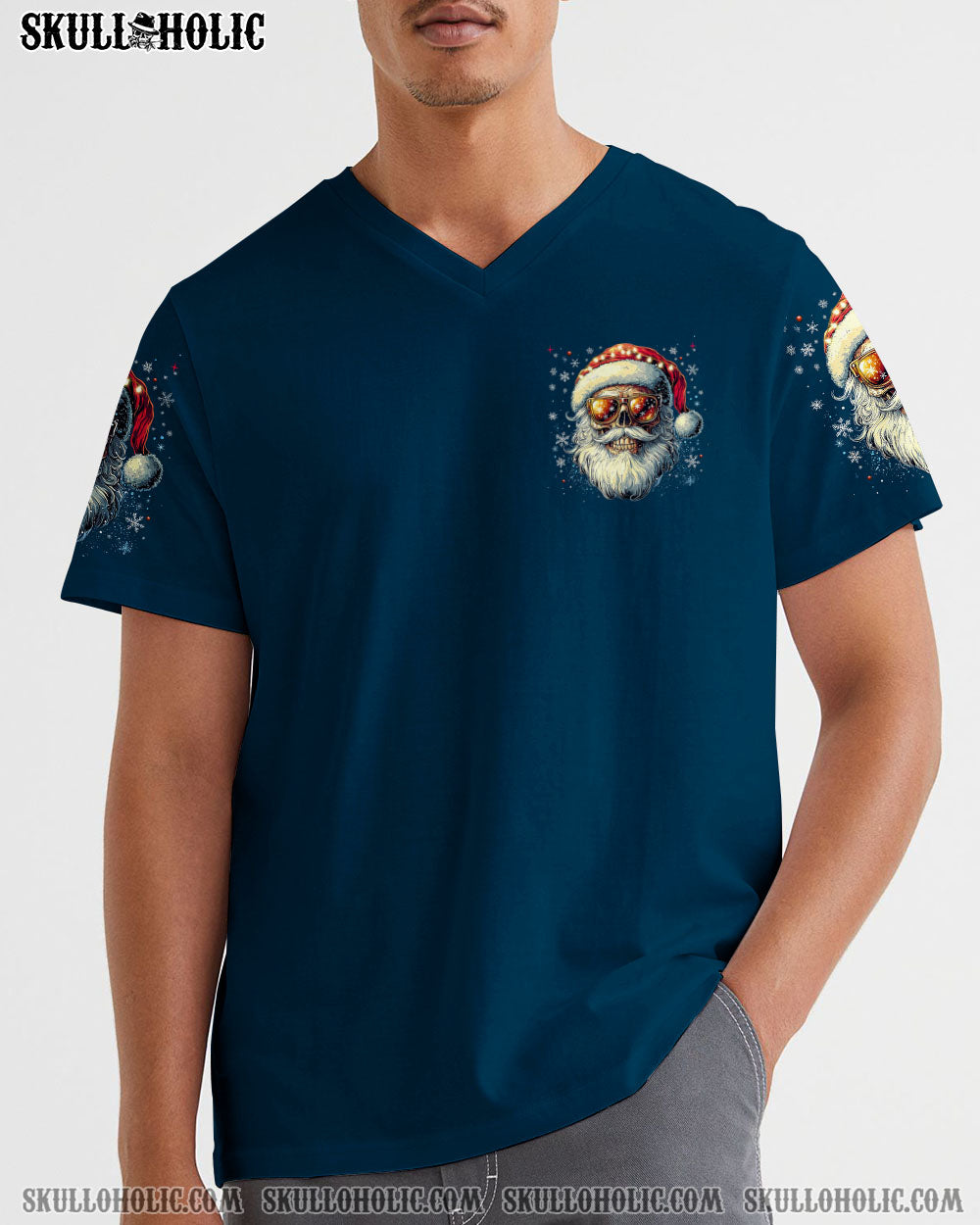 BLISSCORNERS SANTA CLAUS IS COMING SKULL CHRISTMAS ALL OVER PRINT