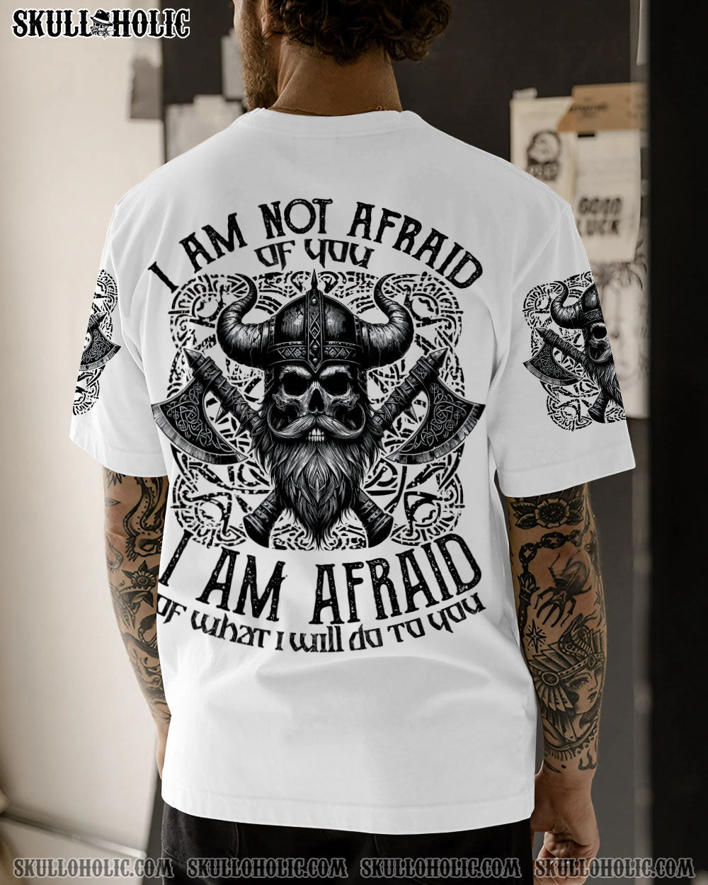 BLISSCORNERS I AM NOT AFRAID OF YOU VIKING SKULL ALL OVER PRINT