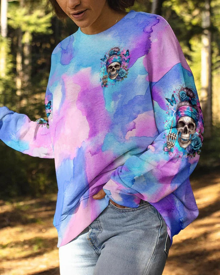 BLISSCORNERS ROCKING THIS MOM LIFE MESSY BUN SKULL ALL OVER PRINT