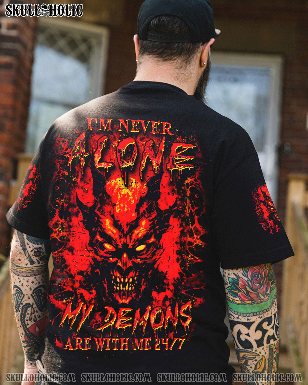 BLISSCORNERS I'M NEVER ALONE SKULL DEMON ALL OVER PRINT