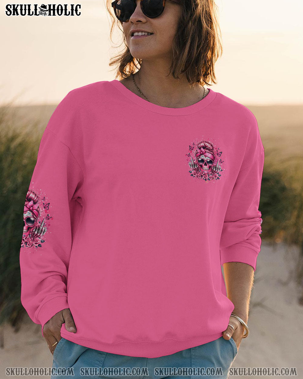 BLISSCORNERS I AM A SWEET GIRL SKULL MESSY BUN ALL OVER PRINT