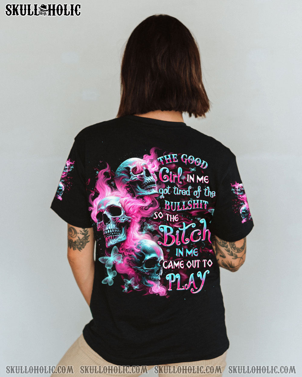BLISSCORNERS THE GOOD GIRL IN ME GOT TIRED SKULL ALL OVER PRINT