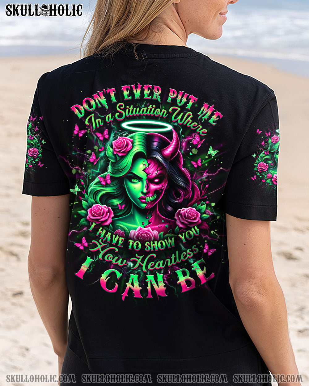 BLISSCORNERS HOW HEARTLESS I CAN BE SKULL LADY ALL OVER PRINT