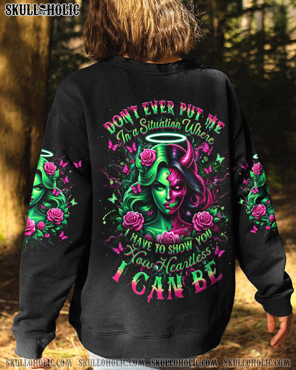 BLISSCORNERS HOW HEARTLESS I CAN BE SKULL LADY ALL OVER PRINT
