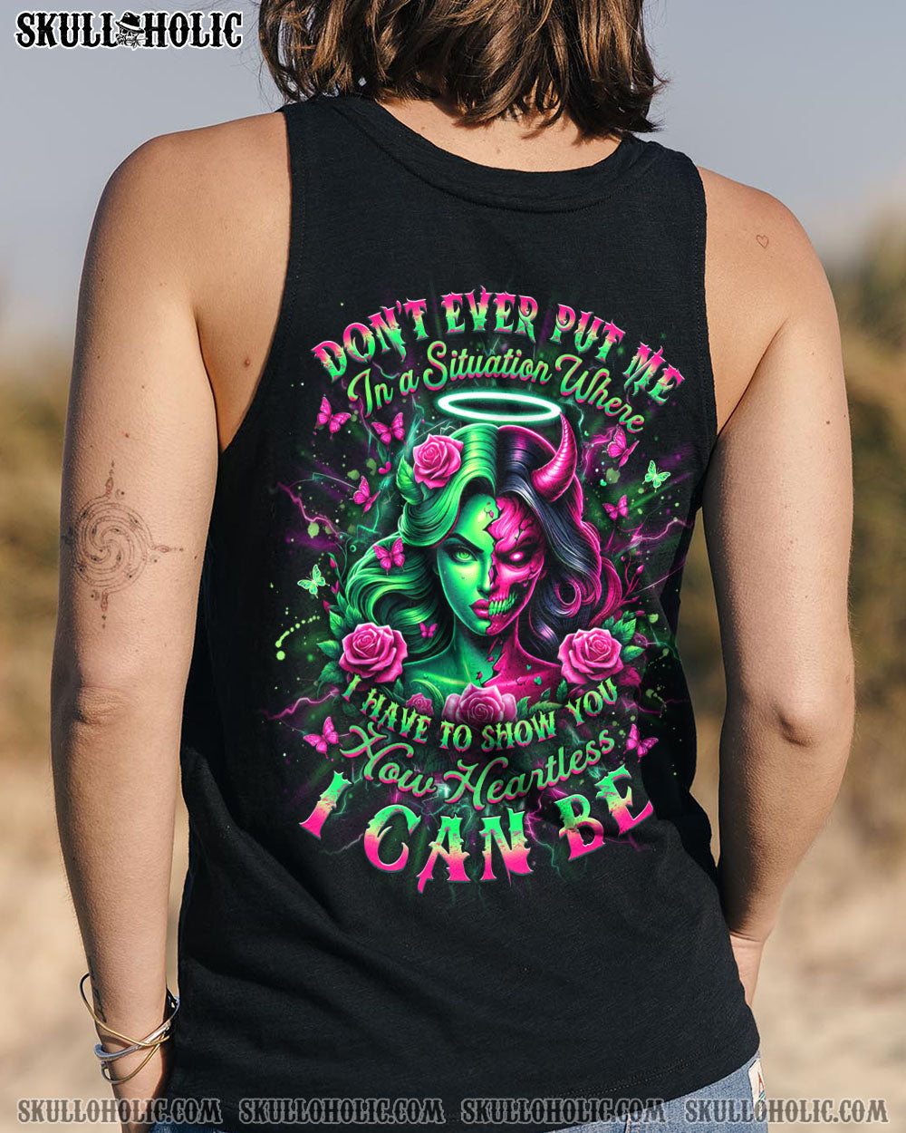 BLISSCORNERS HOW HEARTLESS I CAN BE SKULL LADY ALL OVER PRINT