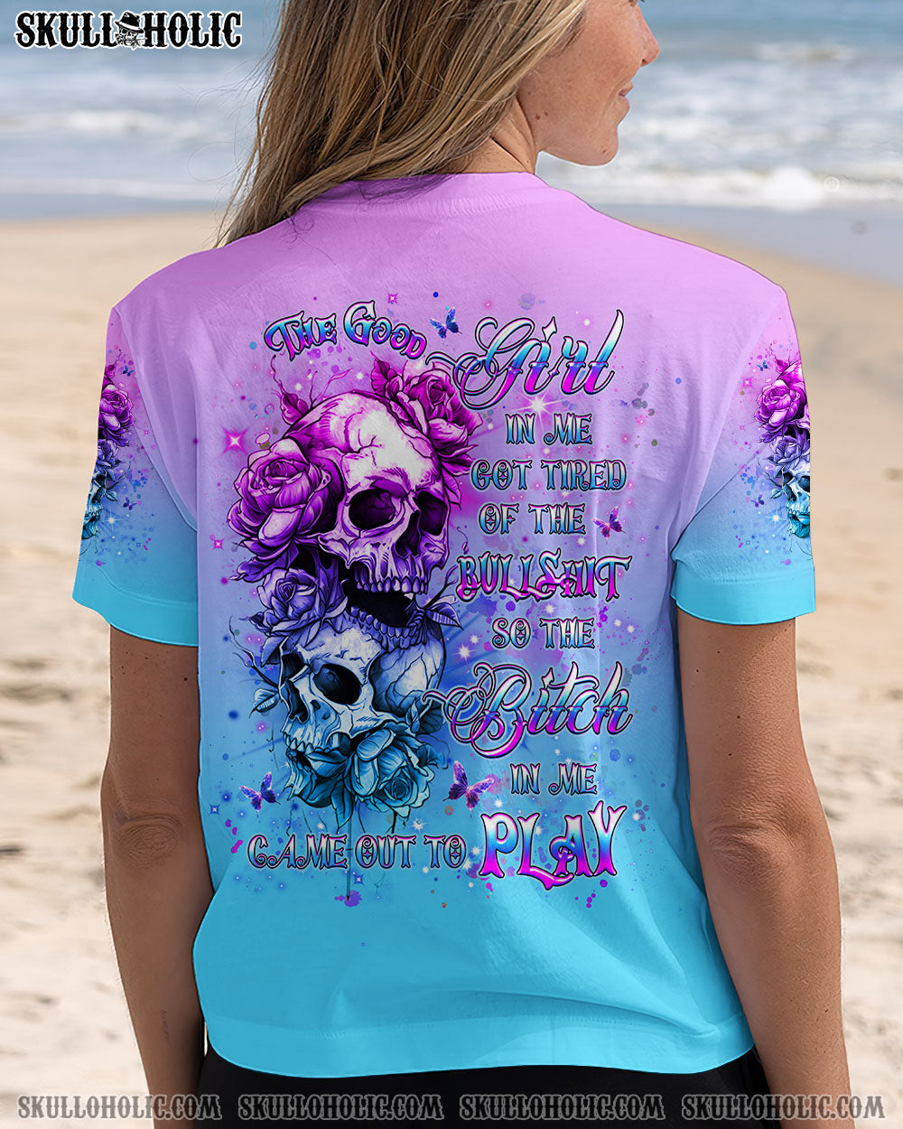 BLISSCORNERS THE GOOD GIRL IN ME GOT TIRED SKULL ROSE ALL OVER PRINT