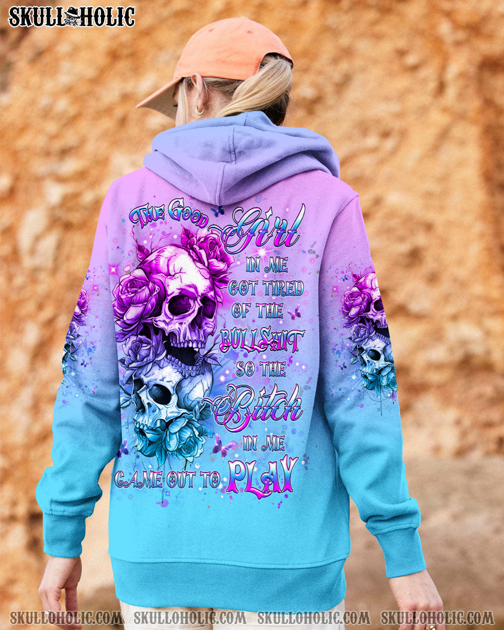 BLISSCORNERS THE GOOD GIRL IN ME GOT TIRED SKULL ROSE ALL OVER PRINT