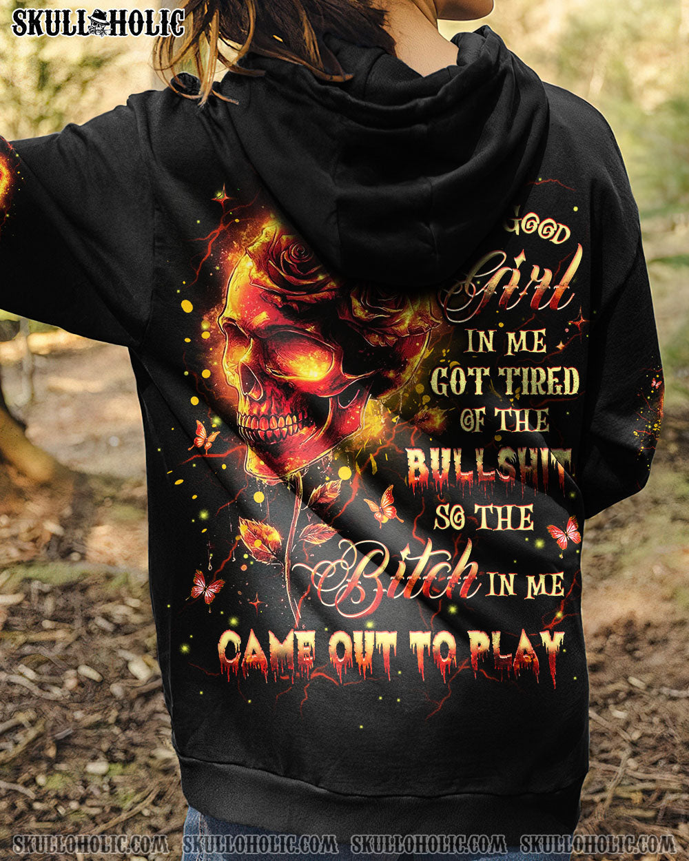 BLISSCORNERS THE GOOD GIRL IN ME SKULL FIRE ALL OVER PRINT