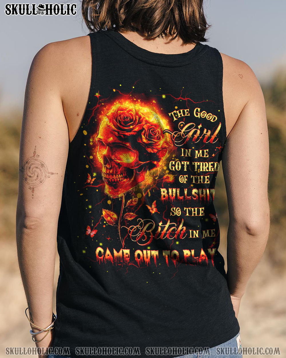 BLISSCORNERS THE GOOD GIRL IN ME SKULL FIRE ALL OVER PRINT