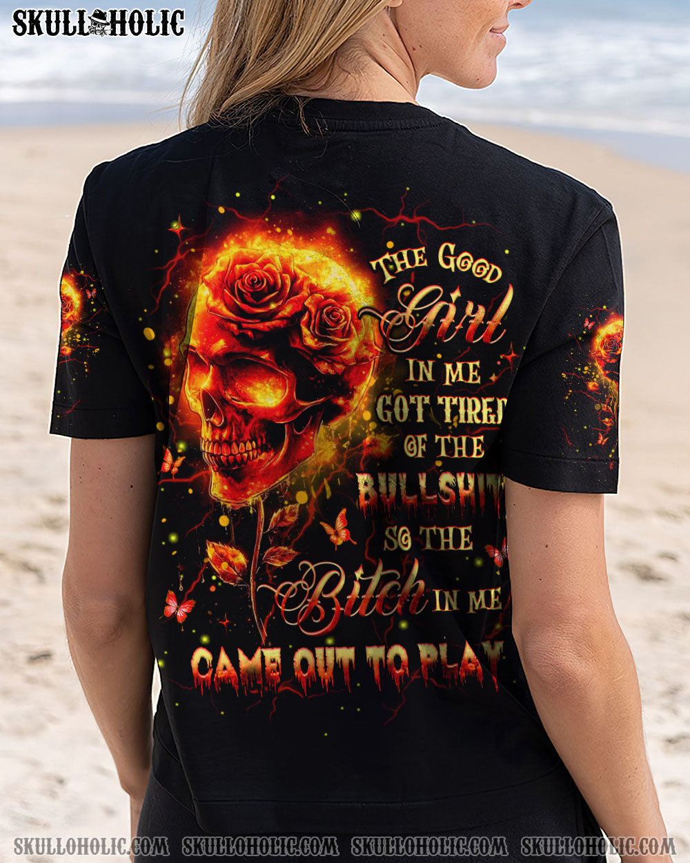 BLISSCORNERS THE GOOD GIRL IN ME SKULL FIRE ALL OVER PRINT