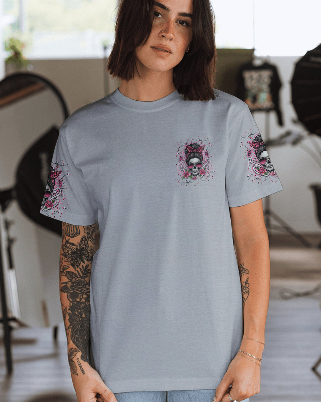 BLISSCORNERS ASSUMING I WAS LIKE MOST GIRLS MESSY BUN SKULL ALL OVER PRINT