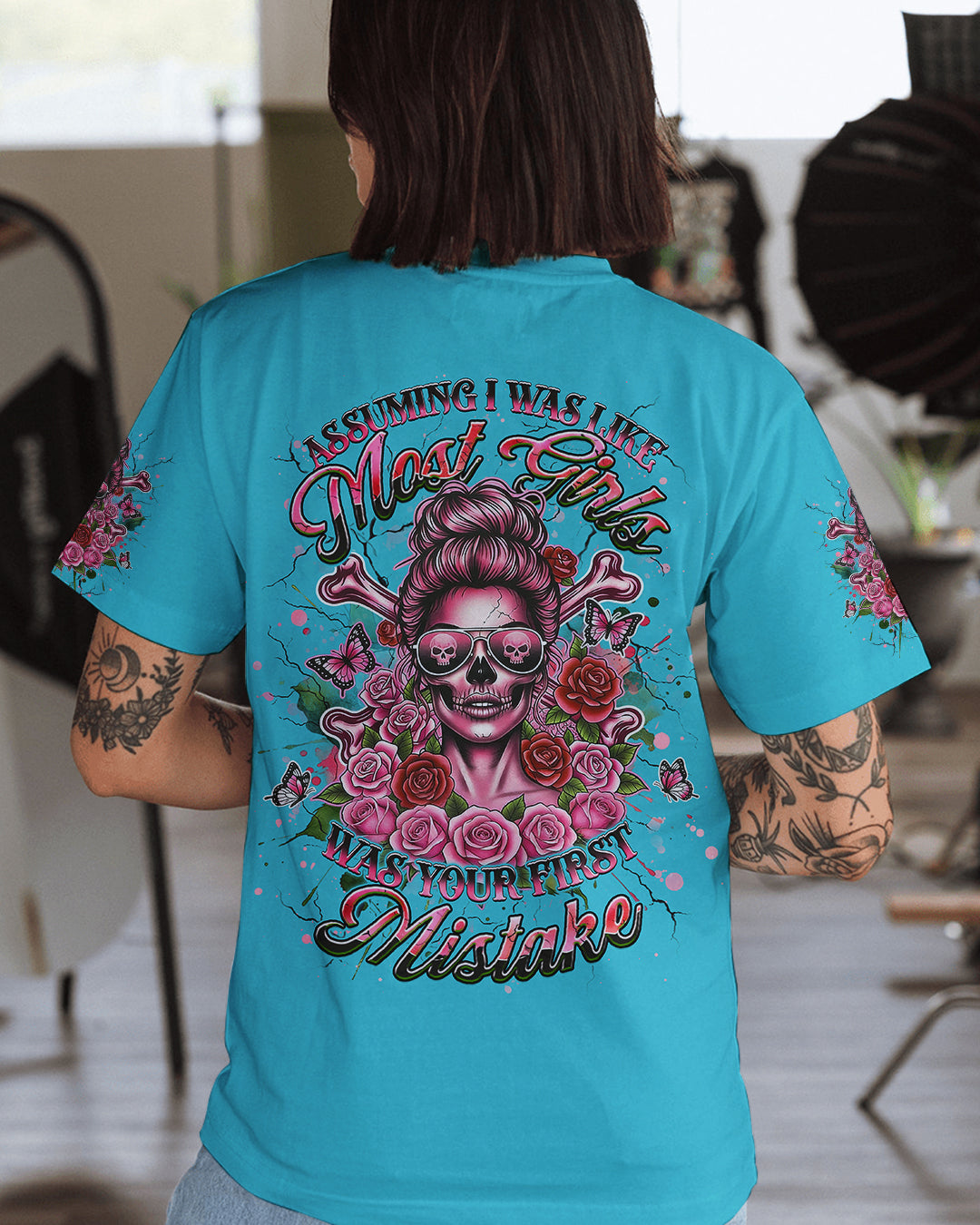 BLISSCORNERS I ASKED MYSELF IF I'M OKAY SKULL MESSY BUN ALL OVER PRINT