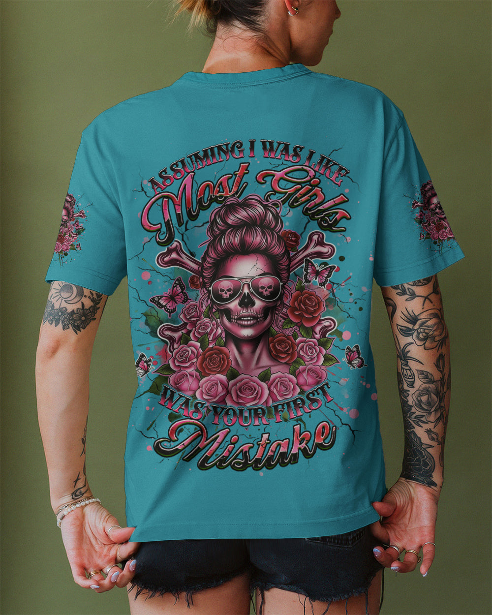 BLISSCORNERS I ASKED MYSELF IF I'M OKAY SKULL MESSY BUN ALL OVER PRINT