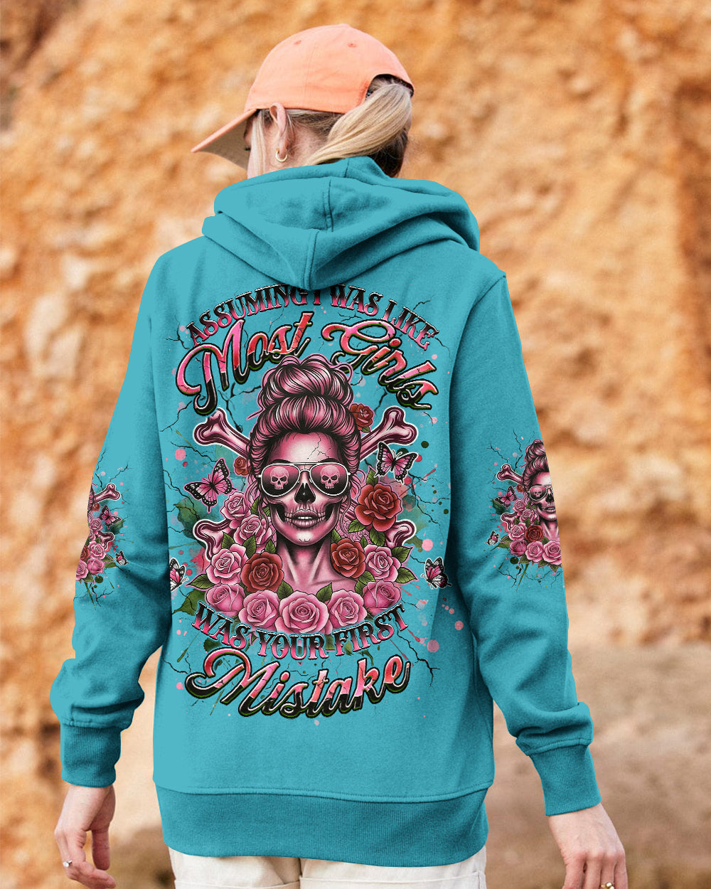 BLISSCORNERS I ASKED MYSELF IF I'M OKAY SKULL MESSY BUN ALL OVER PRINT