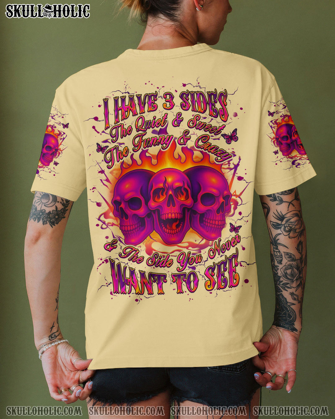 BLISSCORNERS I HAVE 3 SIDES 3 SKULLS ALL OVER PRINT