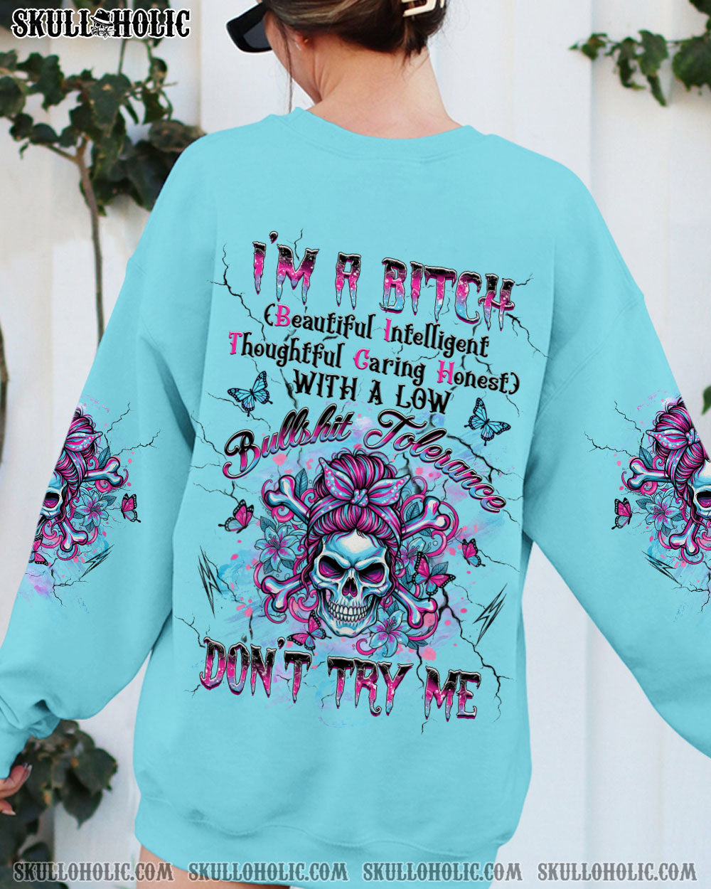 BLISSCORNERS IF MY PERSONALITIES OFFEND YOU MESSY BUN SKULL ALL OVER PRINT