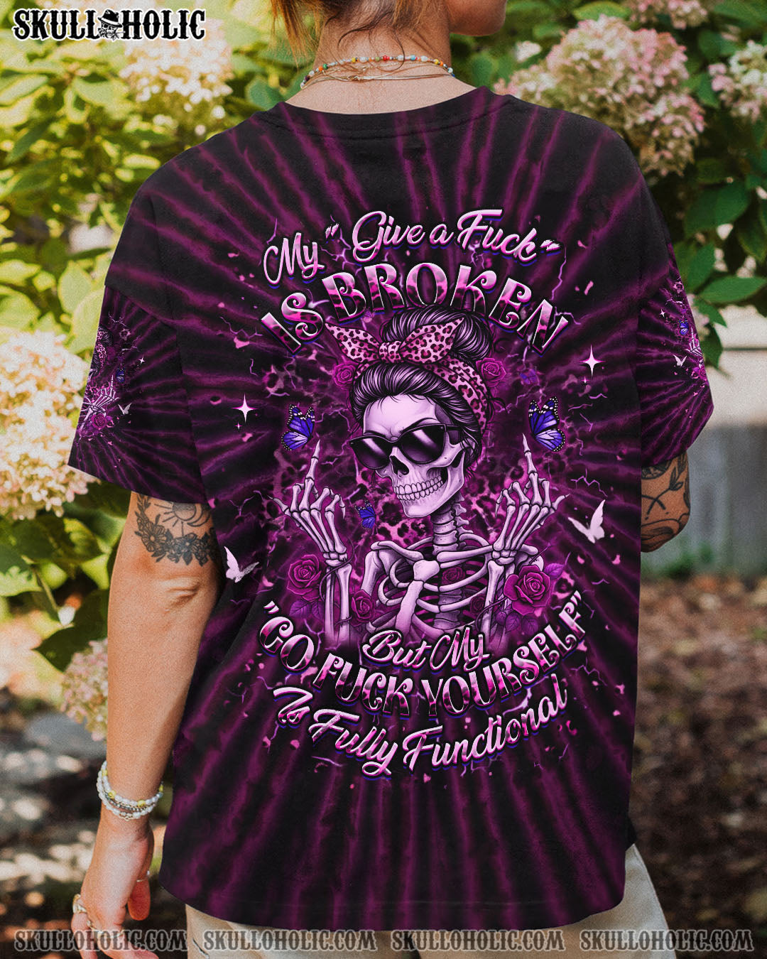 BLISSCORNERS THE GOOD GIRL IN ME MESSY BUN SKULL ALL OVER PRINT
