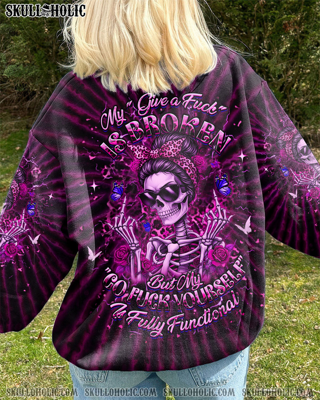 BLISSCORNERS THE GOOD GIRL IN ME MESSY BUN SKULL ALL OVER PRINT