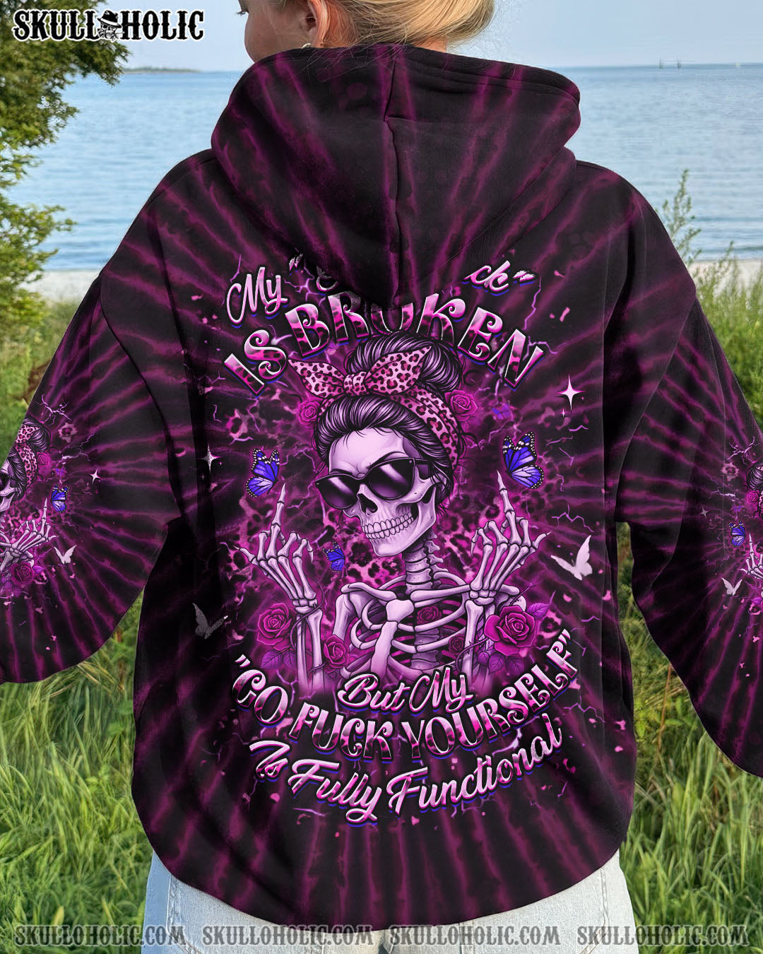 BLISSCORNERS THE GOOD GIRL IN ME MESSY BUN SKULL ALL OVER PRINT