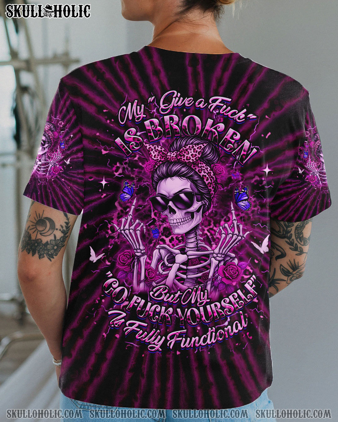 BLISSCORNERS THE GOOD GIRL IN ME MESSY BUN SKULL ALL OVER PRINT