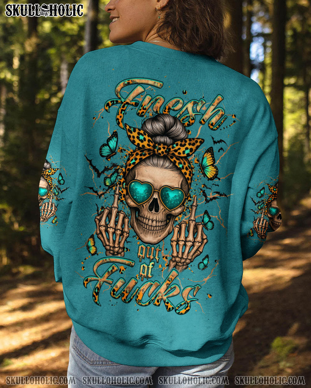 BLISSCORNERS MY GIVE A F IS BROKEN SKULL MESSY BUN ALL OVER PRINT