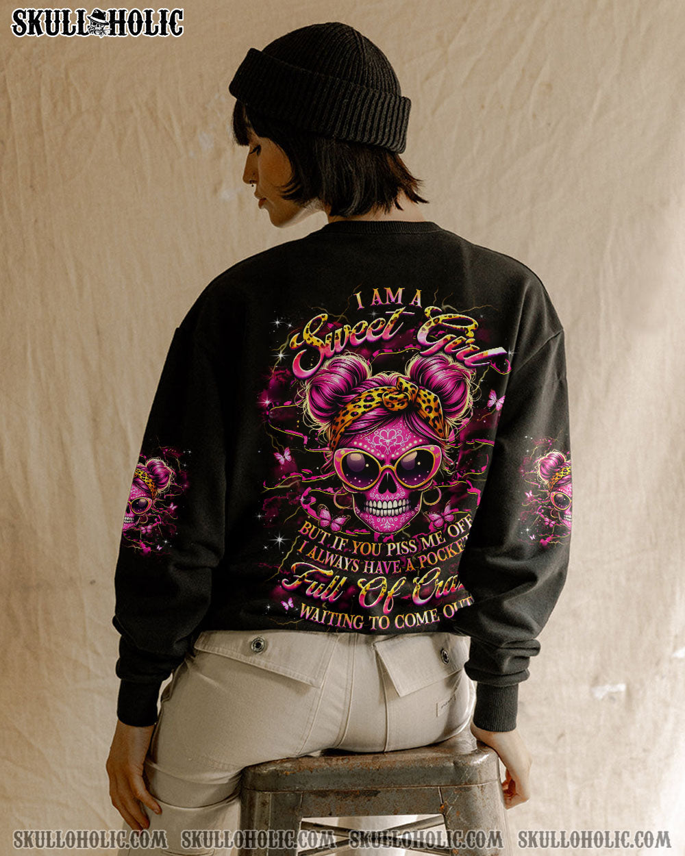 BLISSCORNERS I AM A SWEET GIRL BUT IF YOU PISS ME OFF SKULL ALL OVER PRINT