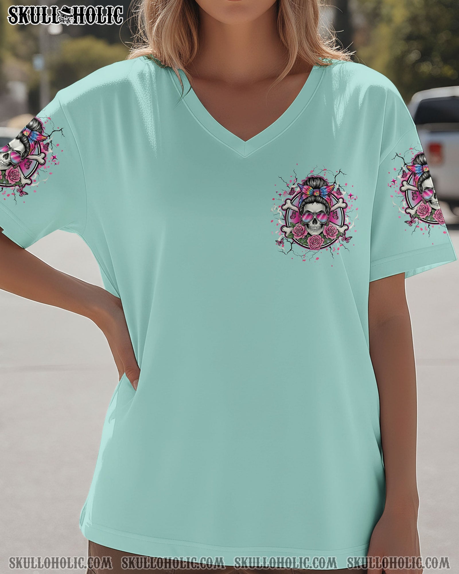 BLISSCORNERS NO ONE IS HARDER ON ME THAN ME MESSY BUN SKULL ALL OVER PRINT