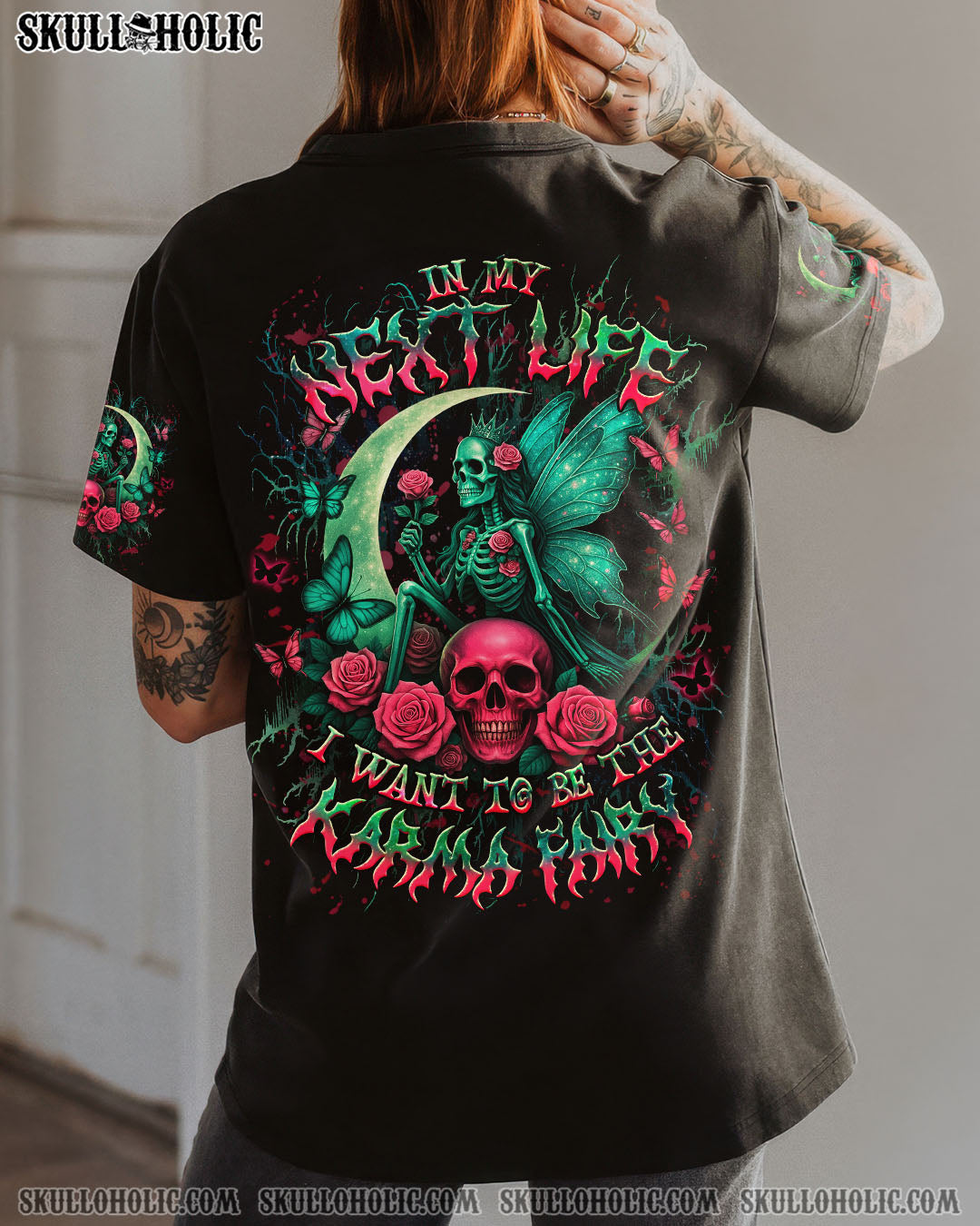 BLISSCORNERS KARMA FAIRY SKULL SKELETON ROSE ALL OVER PRINT