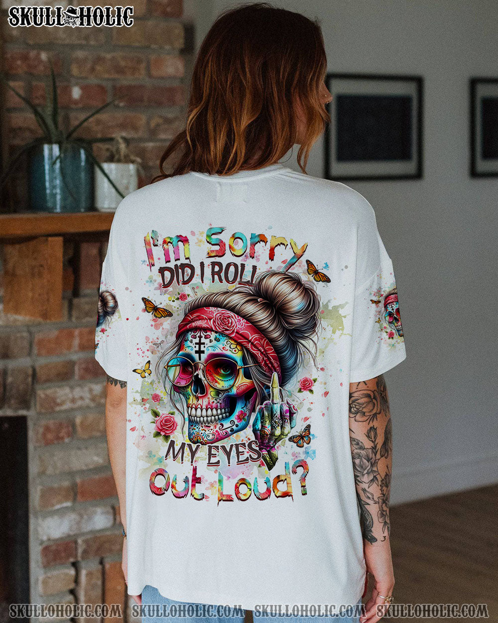 BLISSCORNERS I AM A SWEET GIRL SKULL MESSY BUN ALL OVER PRINT