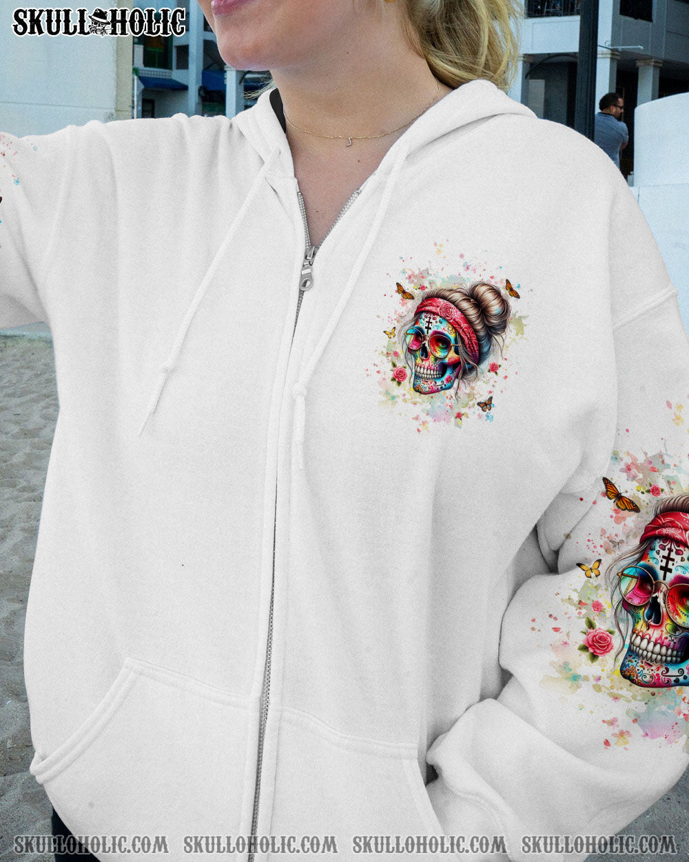 BLISSCORNERS I AM A SWEET GIRL SKULL MESSY BUN ALL OVER PRINT