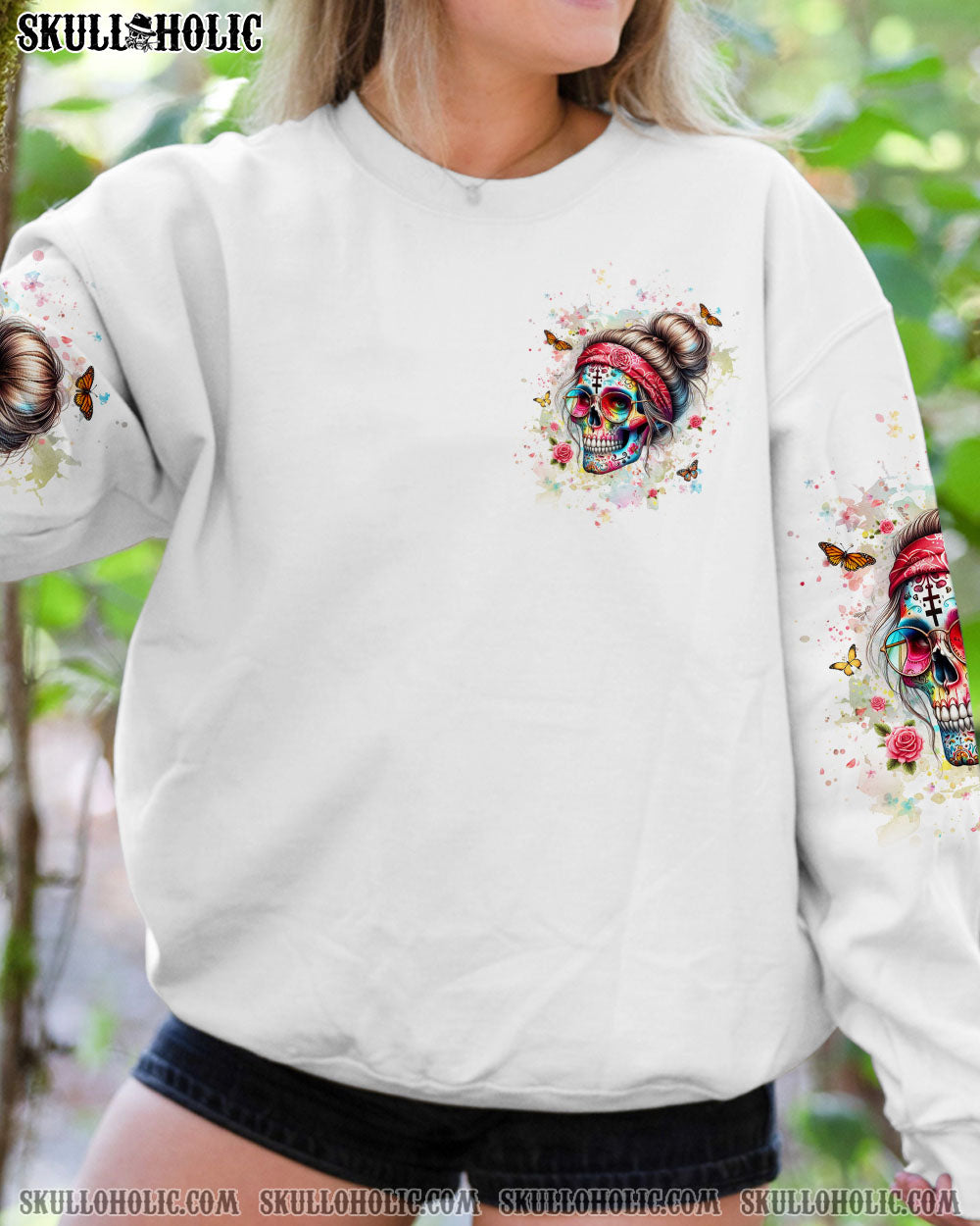 BLISSCORNERS I AM A SWEET GIRL SKULL MESSY BUN ALL OVER PRINT