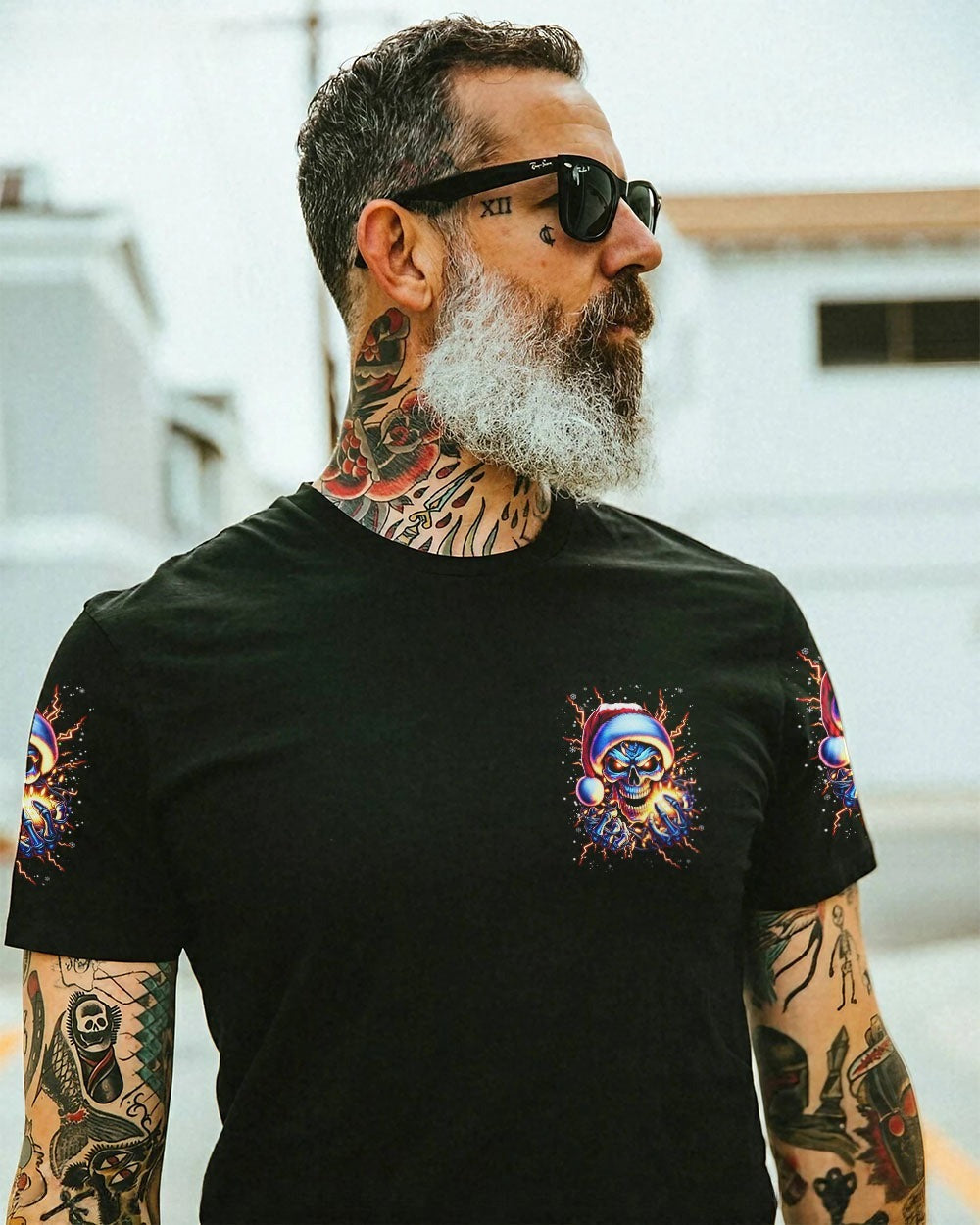 BLISSCORNERS ON THE NAUGHTY LIST SKULL CHRISTMAS ALL OVER PRINT