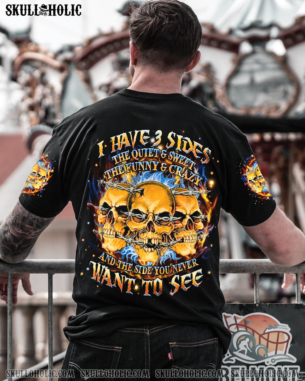 BLISSCORNERS I HAVE 3 SIDES 3 SKULLS ALL OVER PRINT