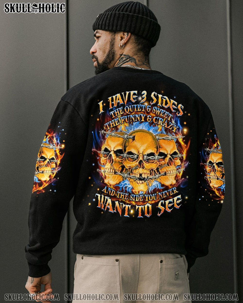 BLISSCORNERS I HAVE 3 SIDES 3 SKULLS ALL OVER PRINT