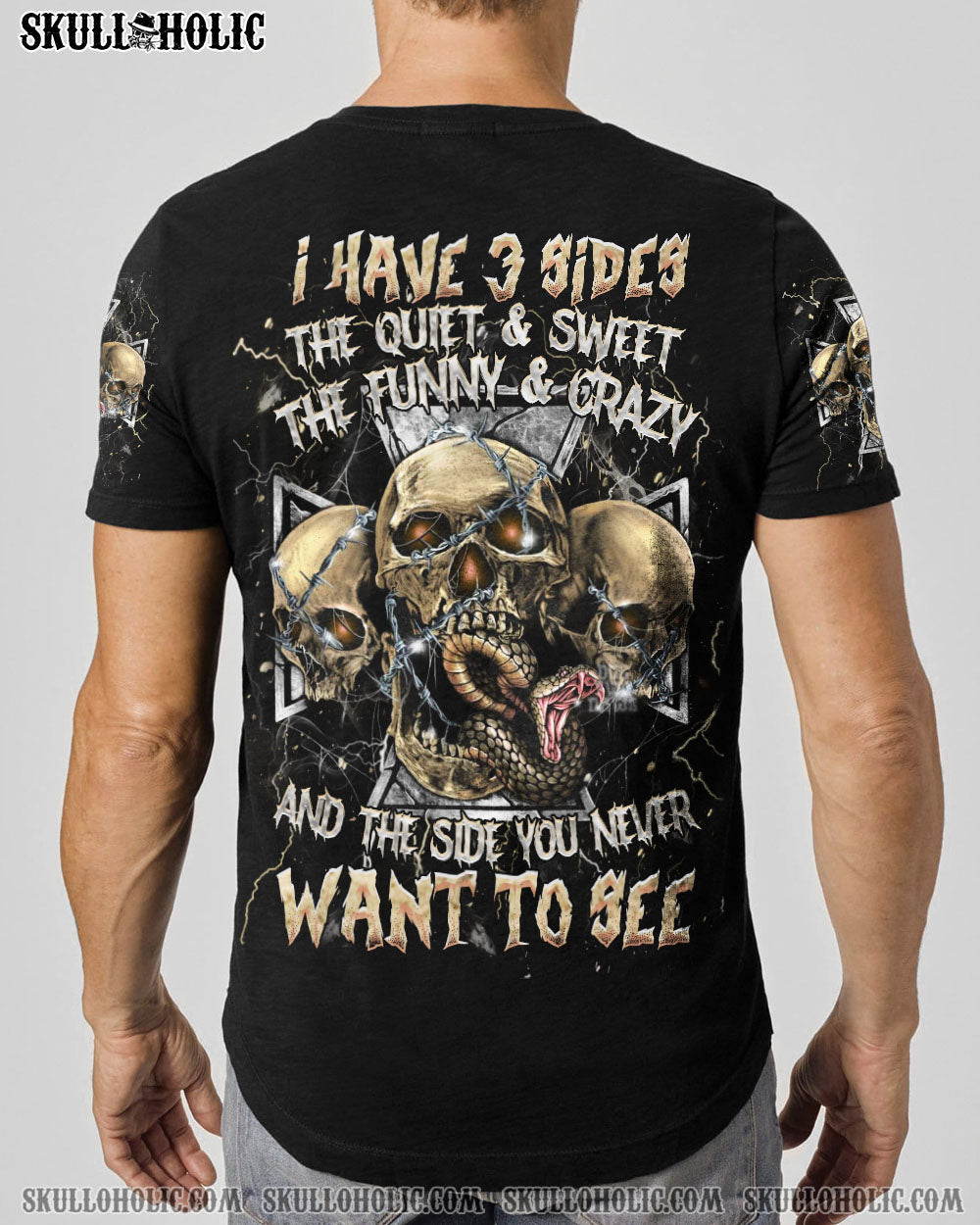 BLISSCORNERS I HAVE 3 SIDES 3 SKULLS ALL OVER PRINT