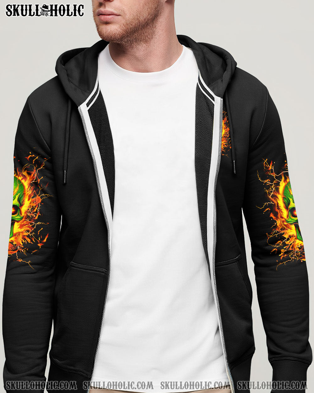 BLISSCORNERS WARNING SIGN FLAMING SKULL ALL OVER PRINT