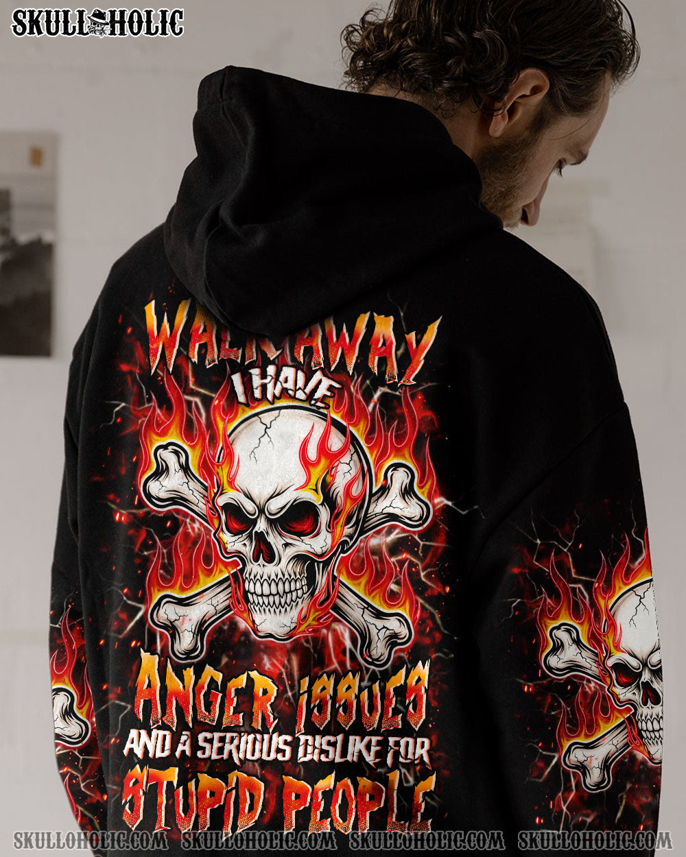 BLISSCORNERS WALK AWAY I HAVE ANGER ISSUES FIRE SKULL ALL OVER PRINT