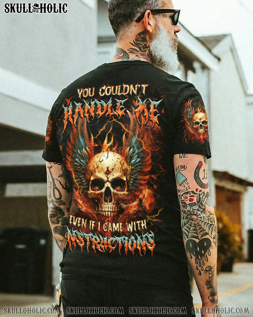 BLISSCORNERS YOU COULDN'T HANDLE ME SKULL WINGS ALL OVER PRINT